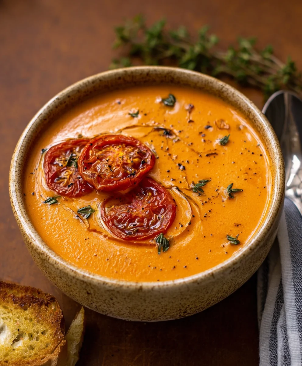 Creamy Roasted Garlic Tomato Soup-Easy Recipe