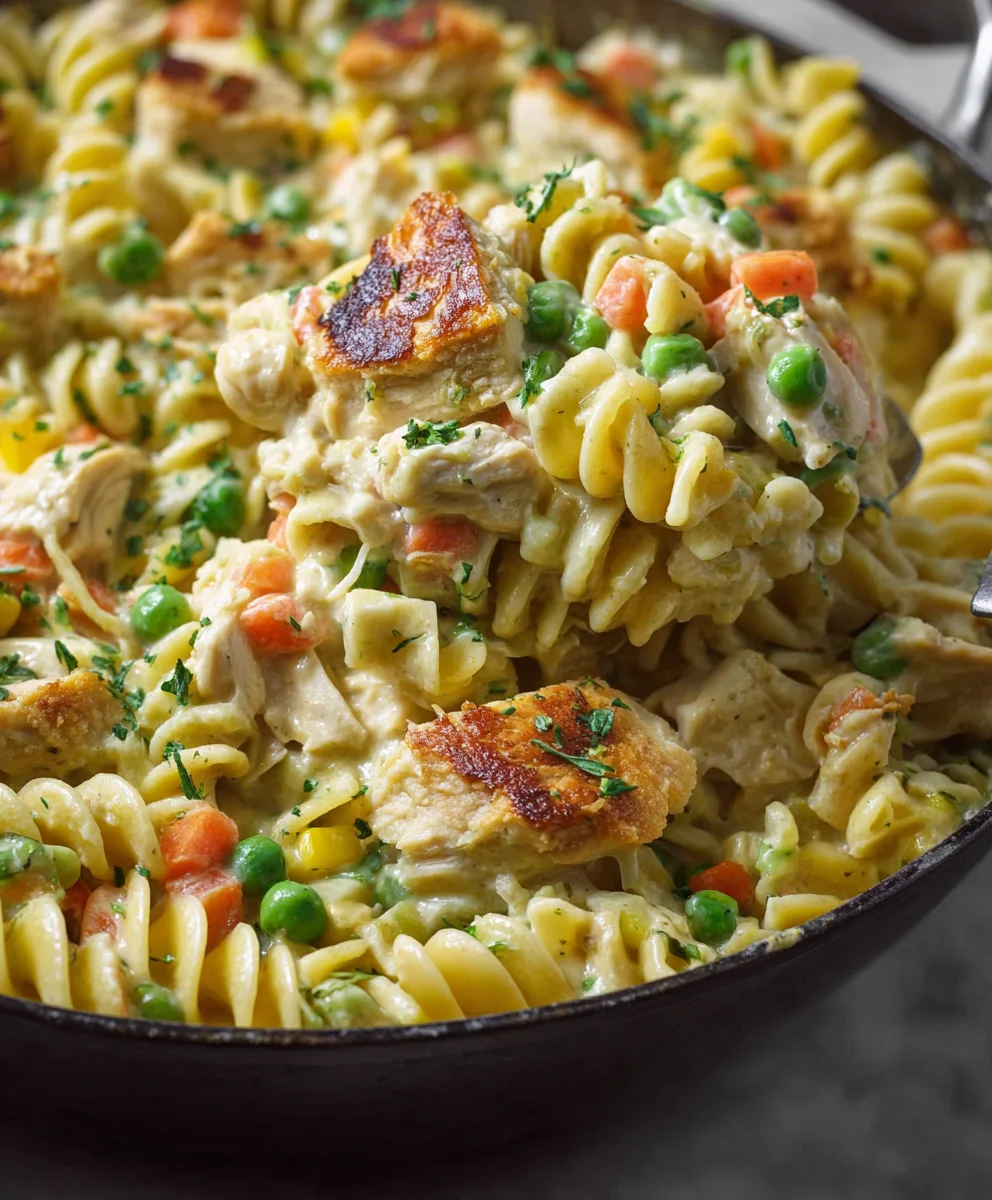 Quick Chicken Pot Pie Pasta- Easy Weeknight Meal