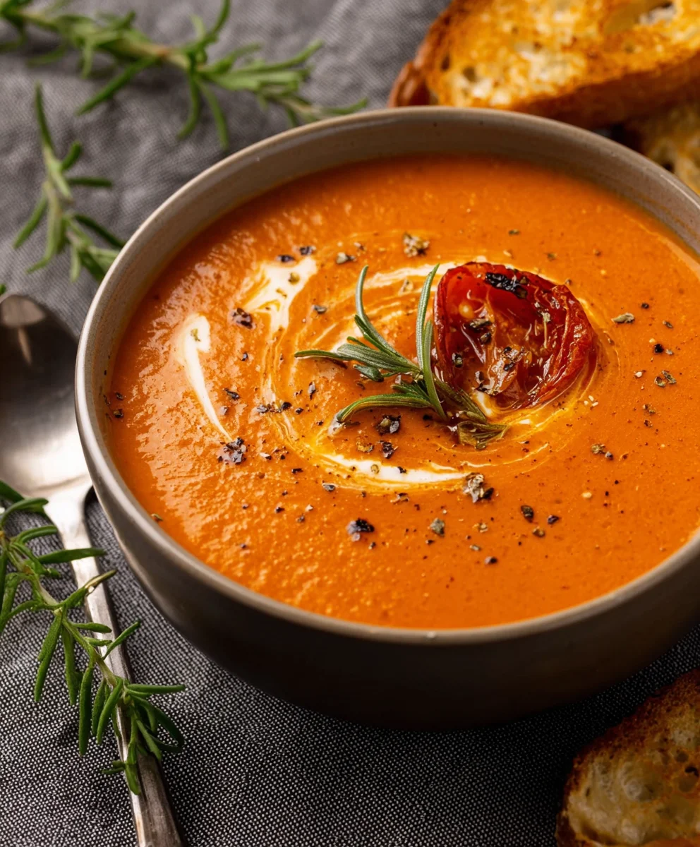 Creamy Roasted Garlic Tomato Soup-Easy Recipe