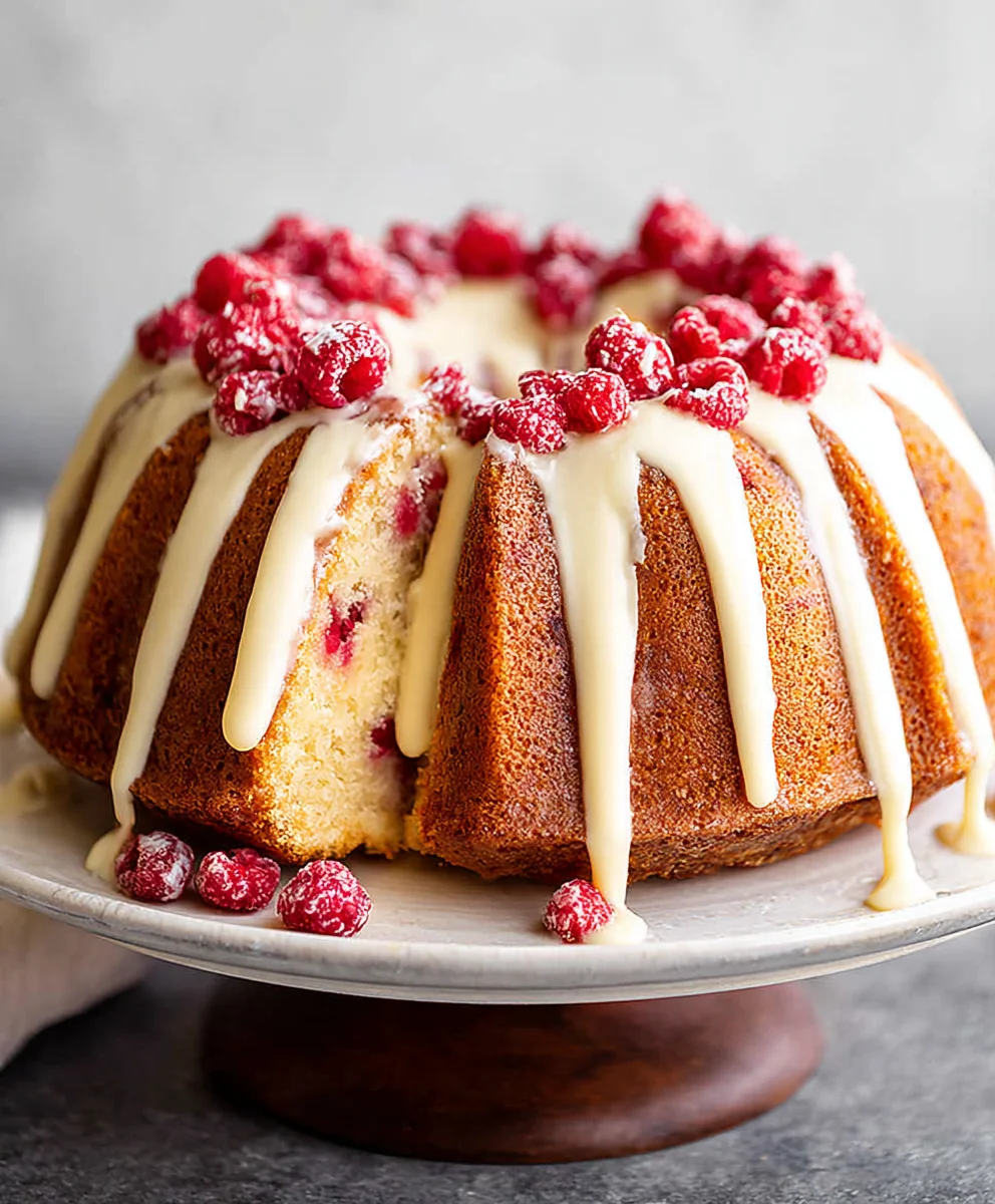 Raspberry White Chocolate Bundt Cake-Decadent & Easy