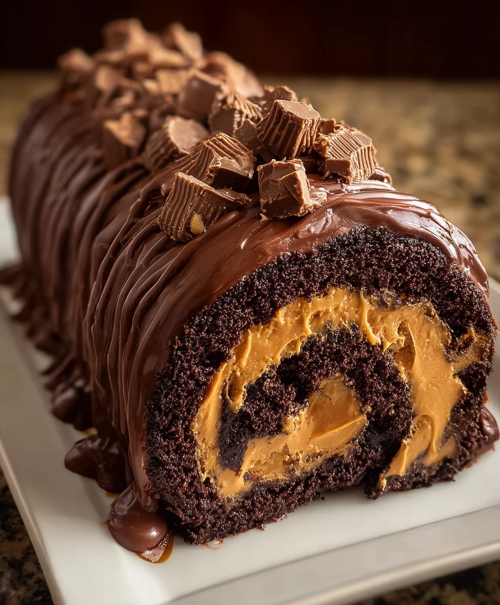 Peanut Butter Cup Chocolate Roll Cake Recipe