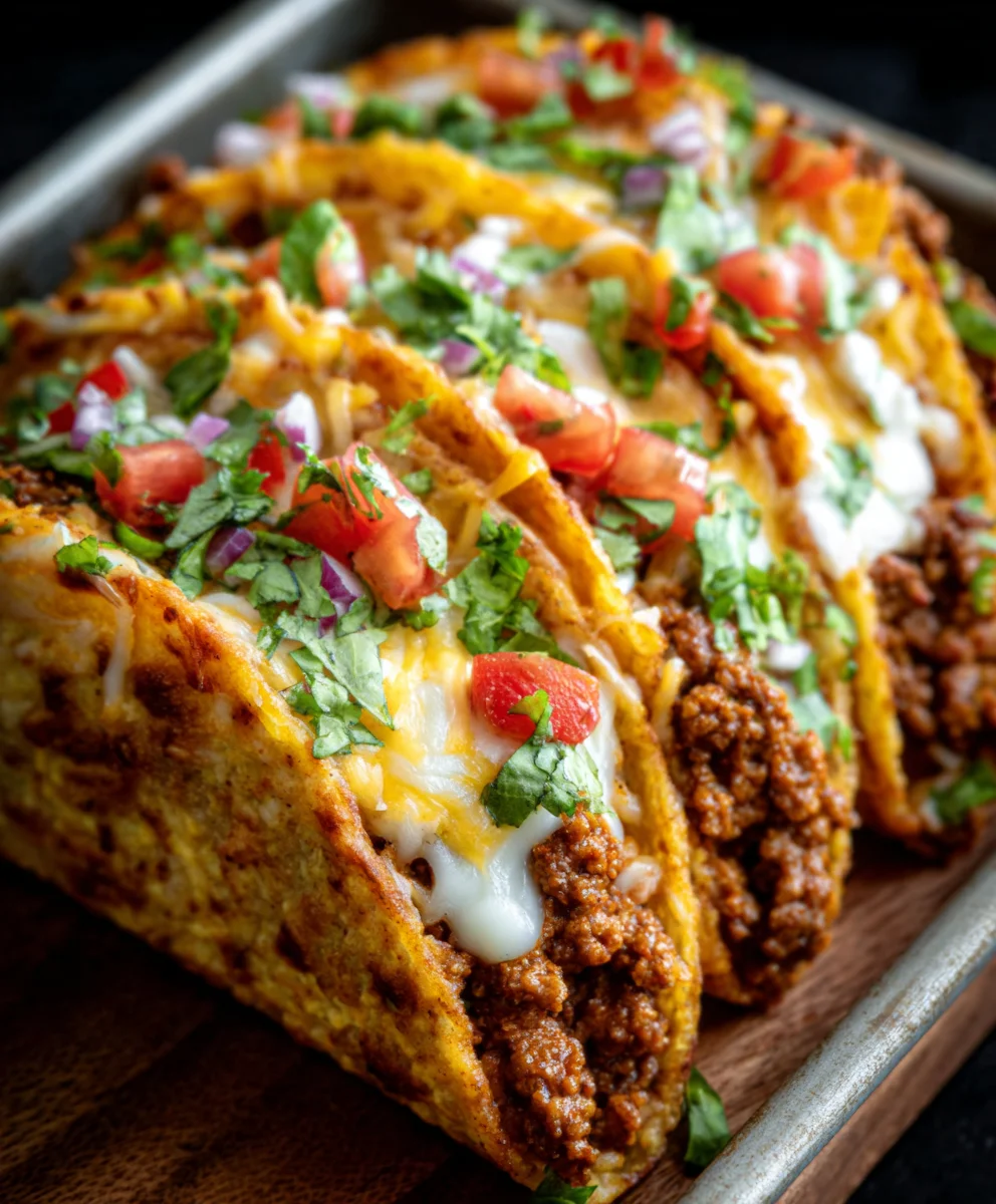 Oven-Baked Cheesy Beef Tacos Crispy & Loaded