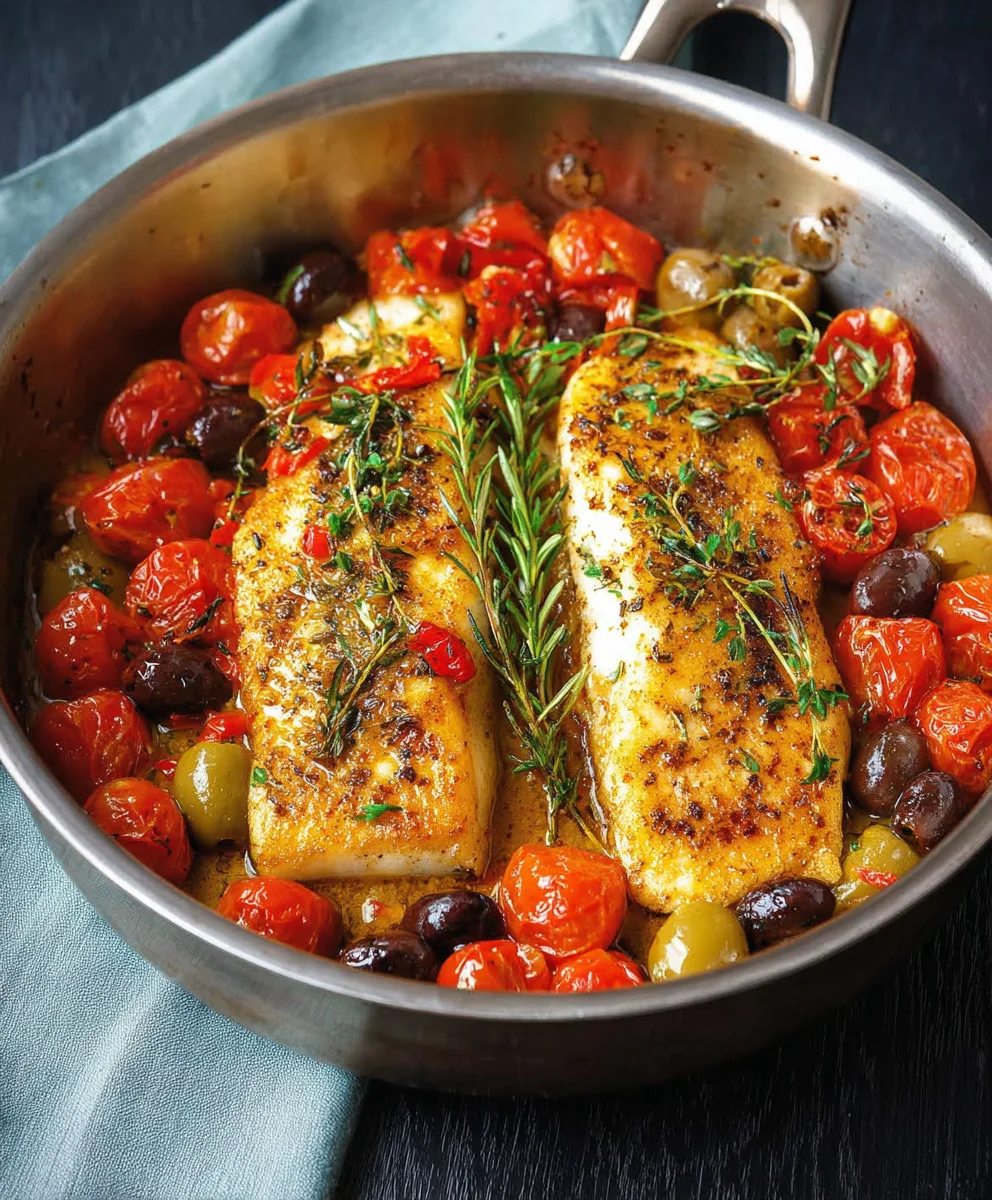 Easy Baked Fish Cherry Tomatoes Olives Recipe