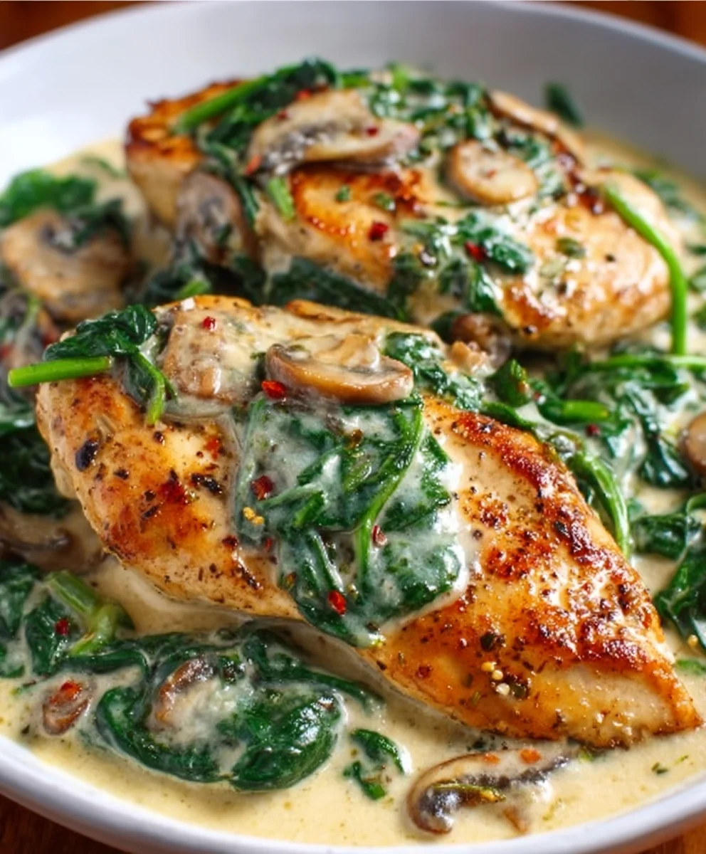 Creamy Chicken Spinach Parmesan-Easy Recipe