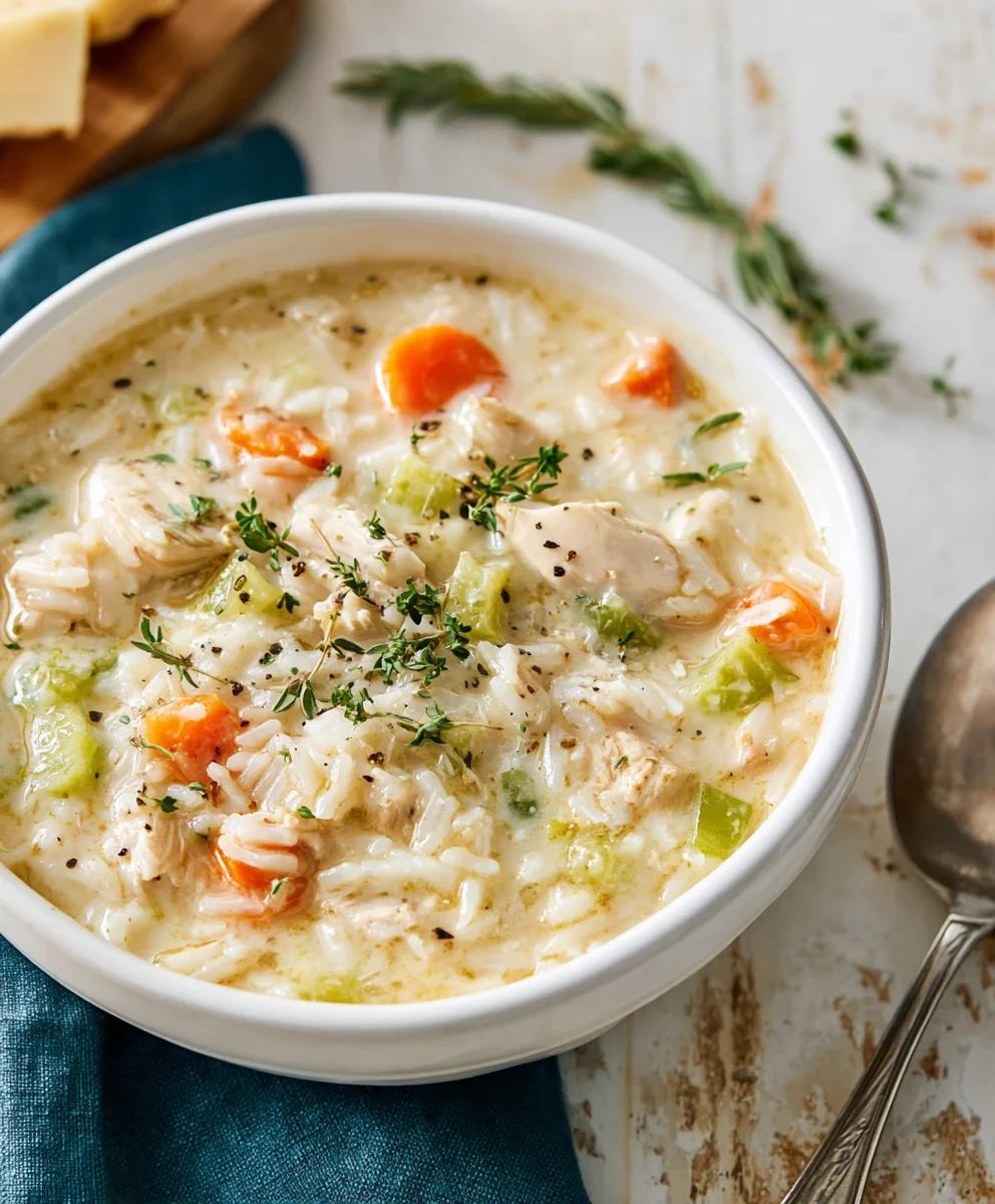Creamy Chicken and Rice Soup-Hearty & Delicious