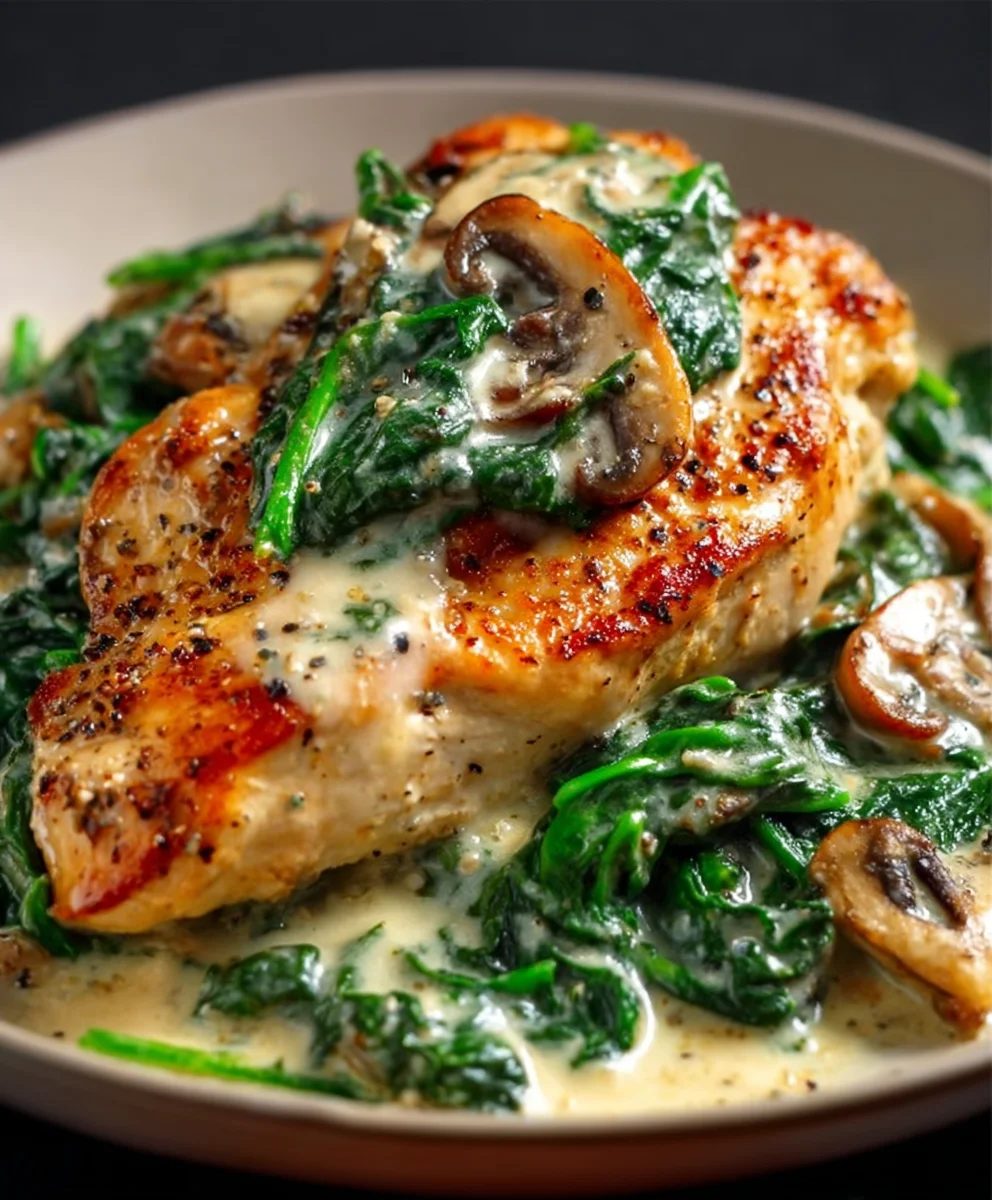 Creamy Chicken Spinach Parmesan-Easy Recipe