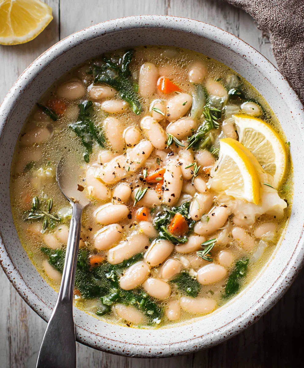 Greek White Bean Soup Garlic Lemon Flavor