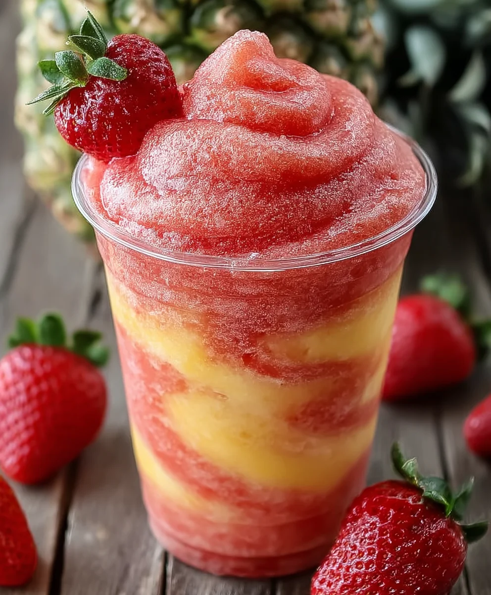 Pineapple Strawberry Swirl Slushie- Refreshing Tropical Drink