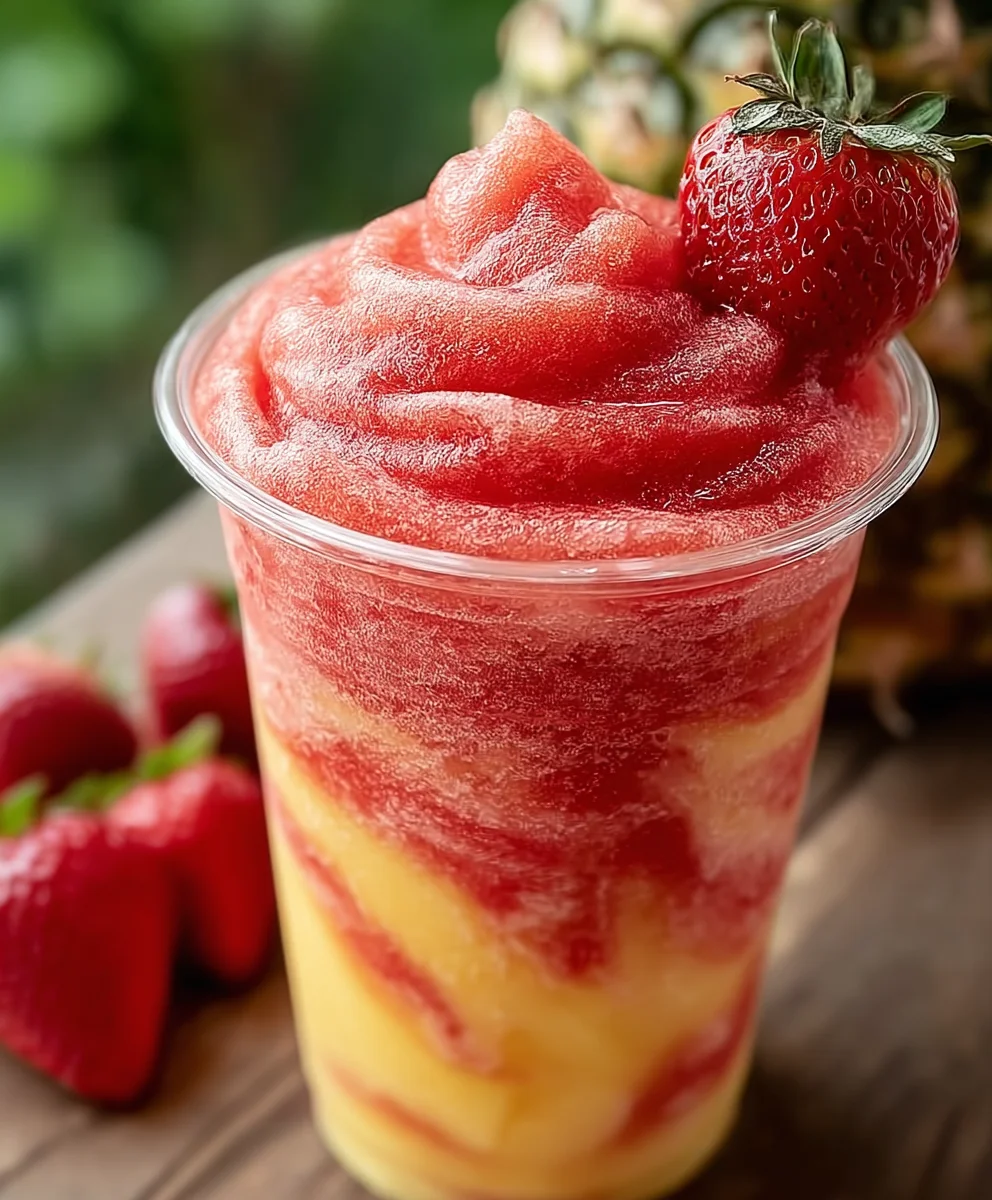 Pineapple Strawberry Swirl Slushie- Refreshing Tropical Drink