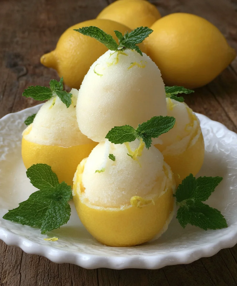 Frozen Lemon Shell Sorbetto-Refreshing Lemon Dessert