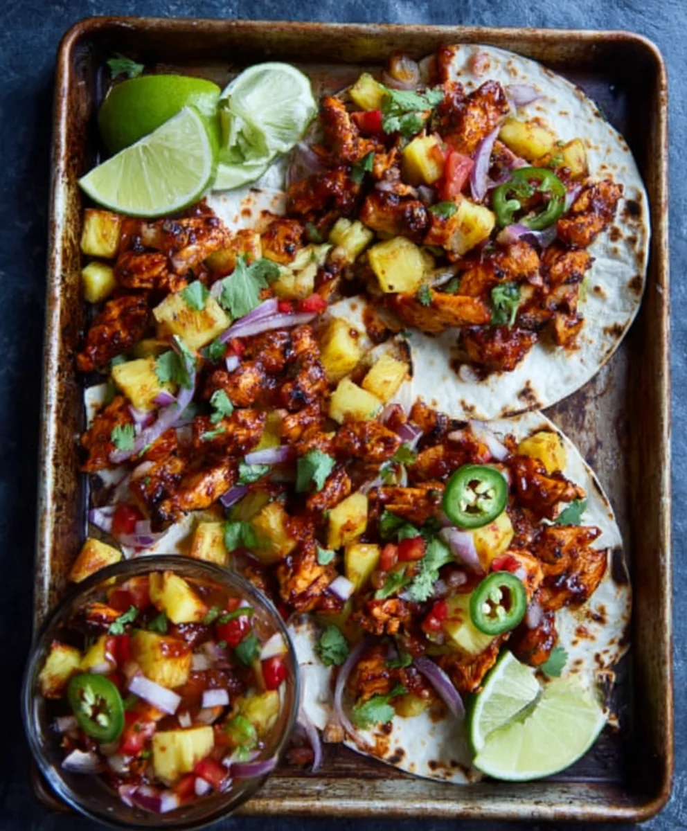 One Pan Chicken Pineapple Tacos Easy Recipe