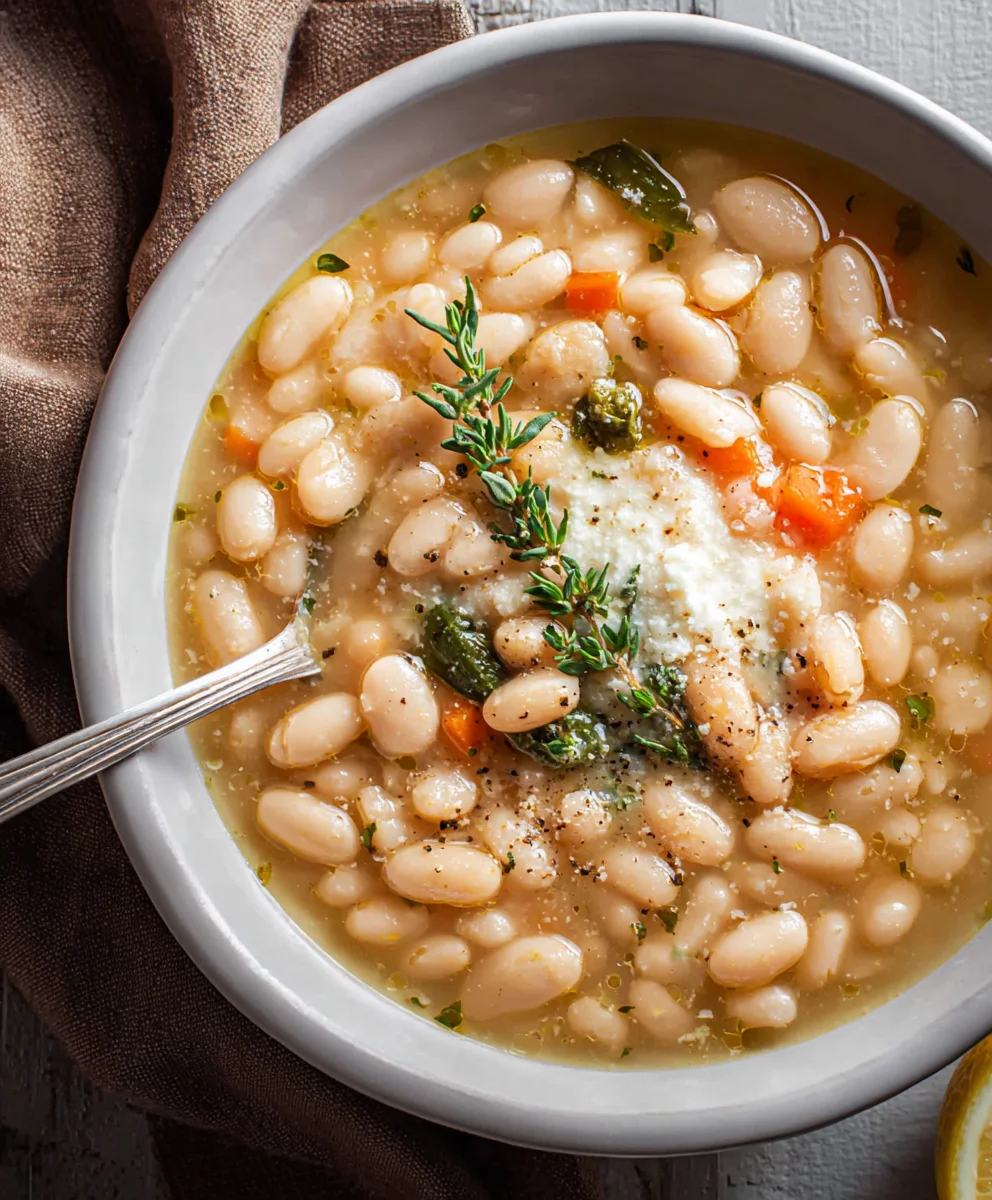 Greek White Bean Soup Garlic Lemon Flavor