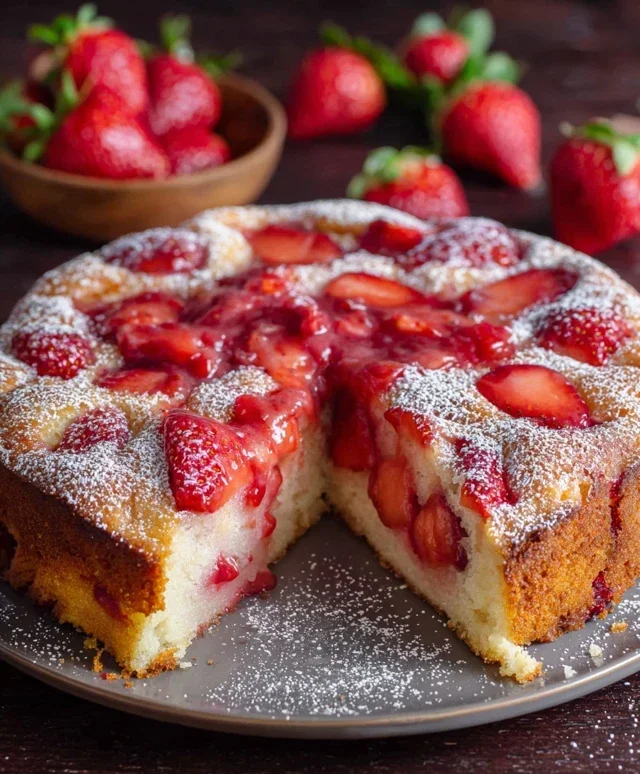 Easy Strawberry Cake with Strawberry Sauce