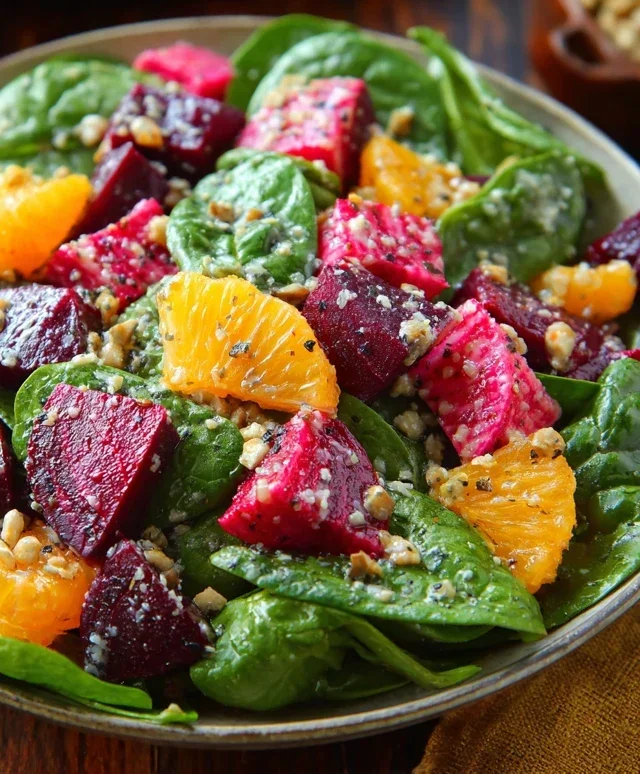 Beet Salad with Spinach and Honey-Mustard Lemon Dressing