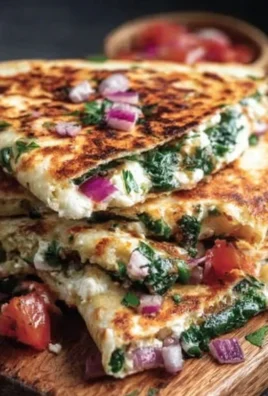 Mediterranean Quesadillas with Spinach, Feta, Mozzarella, and Red Onion