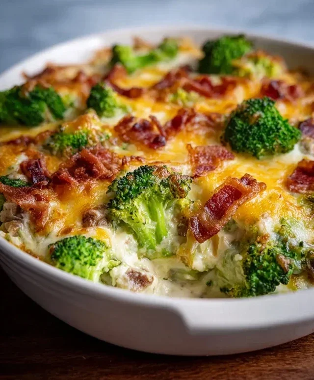 Creamy Low Carb Chicken Casserole with Broccoli and Beef Beef Bacon