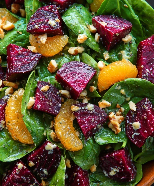 Beet Salad with Spinach and Honey-Mustard Lemon Dressing