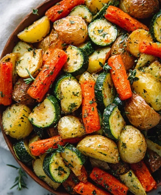 Garlic Herb Roasted Potatoes Carrots and Zucchini