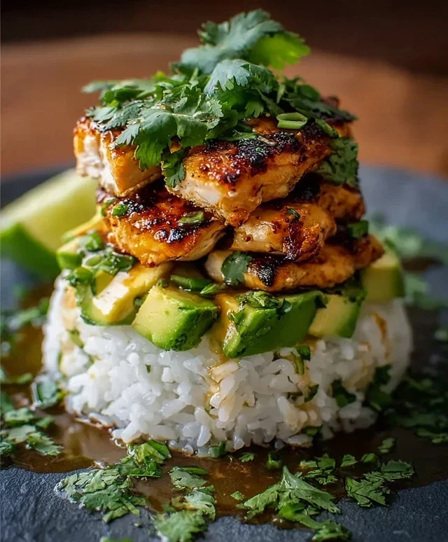 Delicious Honey Lime Chicken & Avocado Rice Stack Recipe