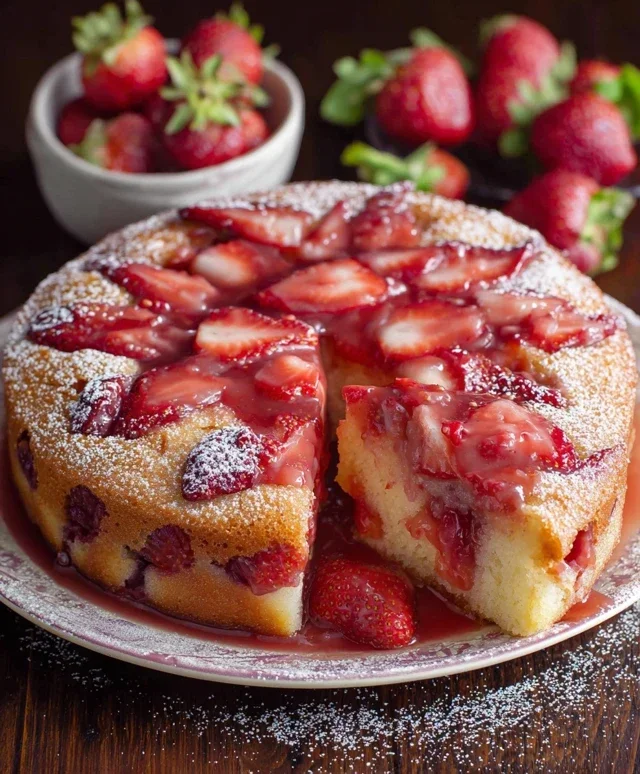 Easy Strawberry Cake with Strawberry Sauce