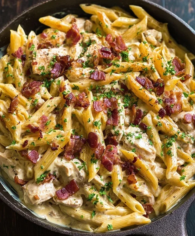 One-Pan Creamy Ranch Beef Bacon Chicken Pasta