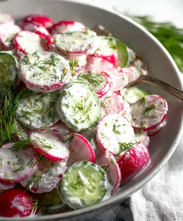 Cucumber Radish Salad w/ Yogurt Dill Dressing