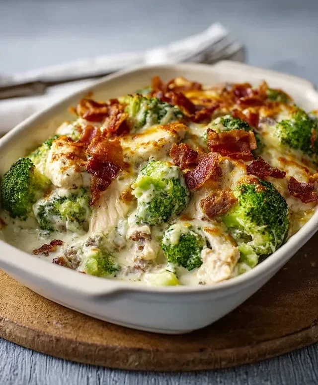 Creamy Low Carb Chicken Casserole with Broccoli and Beef Beef Bacon