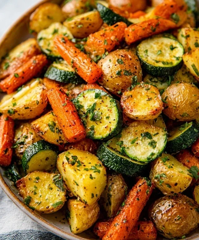 Garlic Herb Roasted Potatoes Carrots and Zucchini