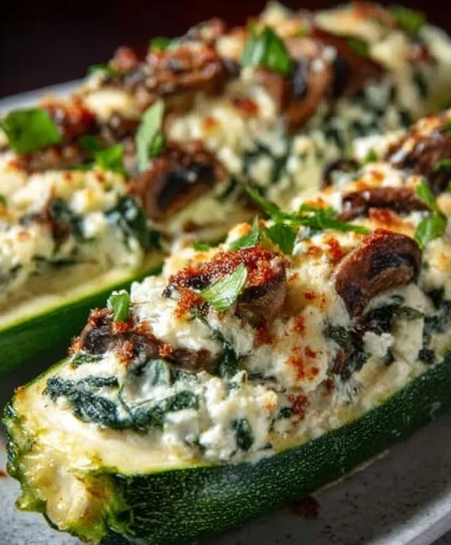 Spinach, Mushroom, and Ricotta Stuffed Zucchini Boats Recipe