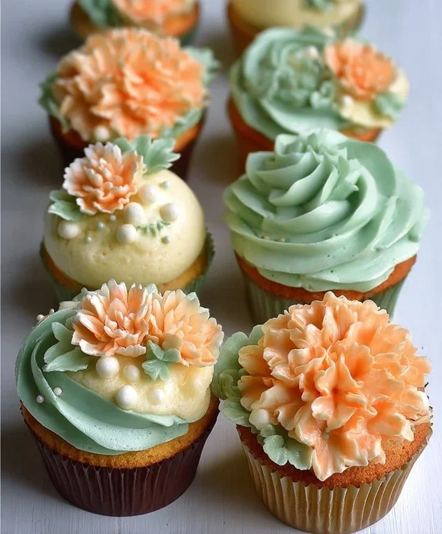 Sweet Treat Cupcake Ideas For Any Celebration : Peach and Soft Green Cupcakes