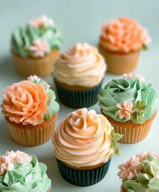 Sweet Treat Cupcake Ideas For Any Celebration : Peach and Soft Green Cupcakes