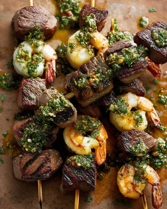 Surf and Turf Kabobs with Chimichurri Sauce