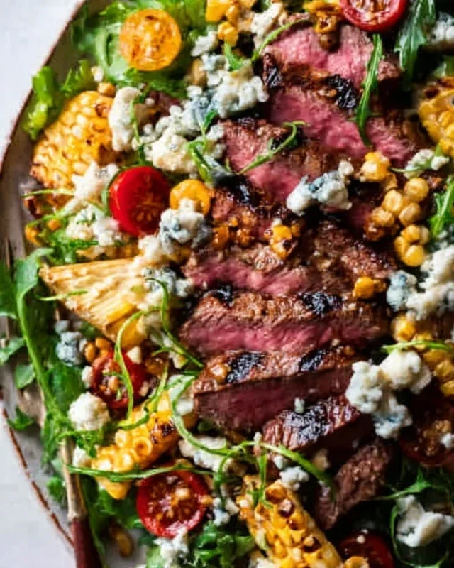 Balsamic Steak Gorgonzola Salad with Grilled Corn