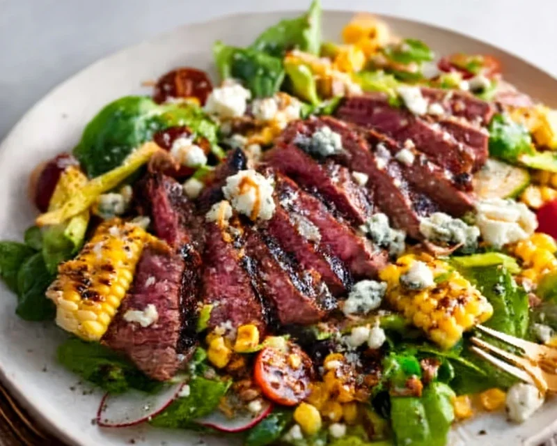Balsamic Steak Gorgonzola Salad with Grilled Corn