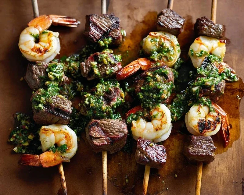 Surf and Turf Kabobs with Chimichurri Sauce
