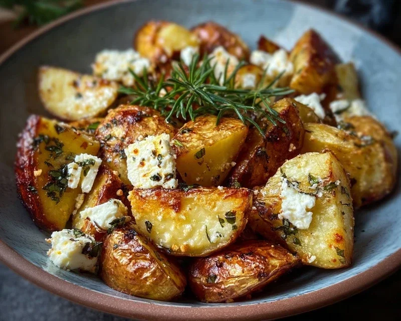 Roasted Potatoes with Baked Feta and Garlic