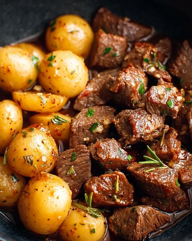 Slow Cooker Garlic Butter Beef Bites with Potatoes