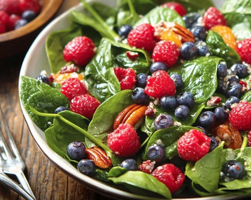 Berry Spinach Salad with Blueberries and Raspberries