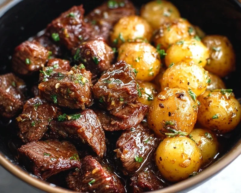 Slow Cooker Garlic Butter Beef Bites with Potatoes