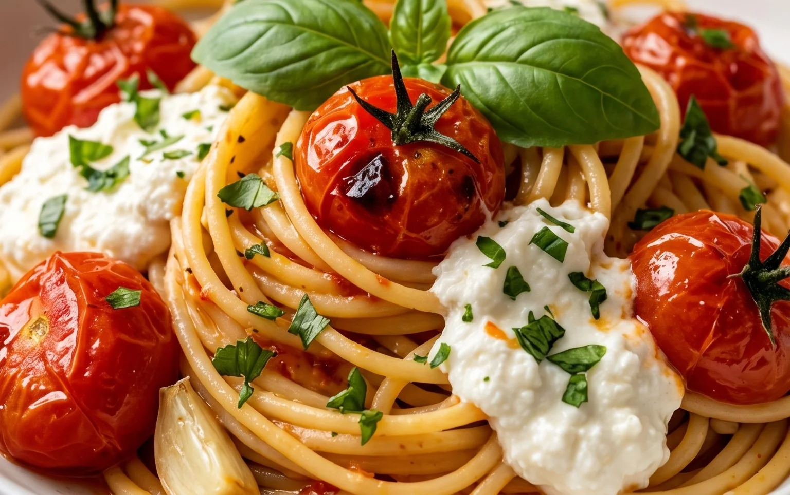 Roasted Tomato and Garlic Ricotta Pasta