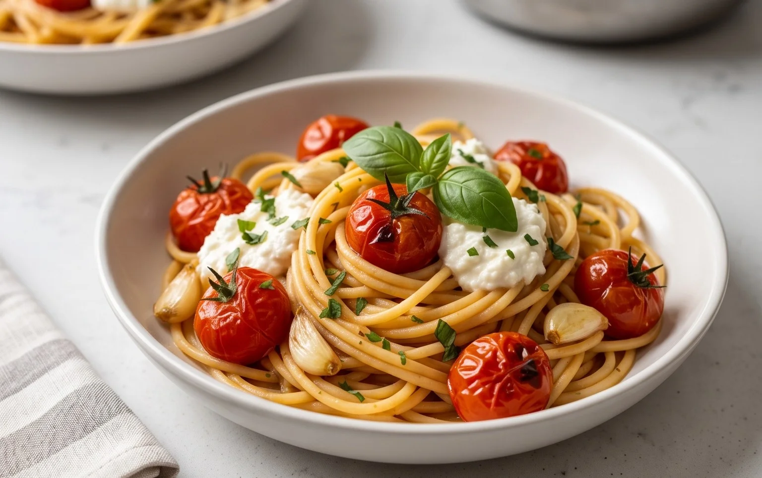 Roasted Tomato and Garlic Ricotta Pasta