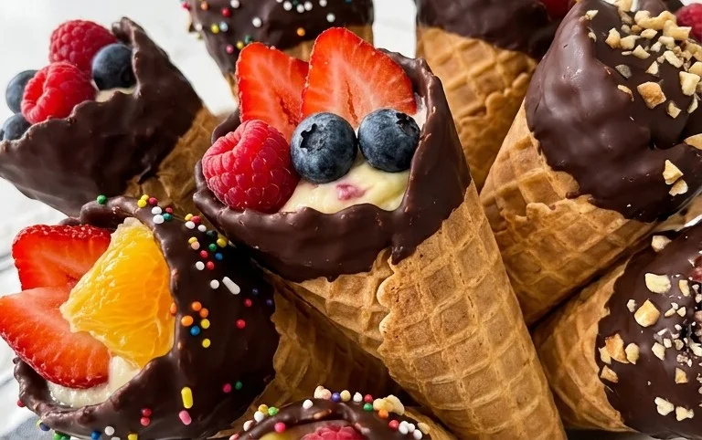 Chocolate Dipped Fruit Filled Cones