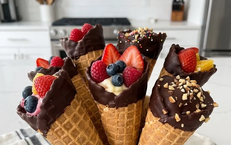 Chocolate Dipped Fruit Filled Cones