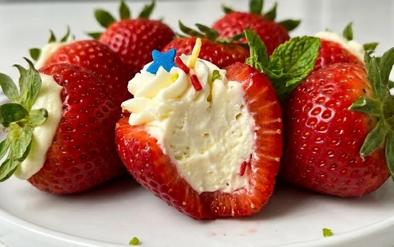 Red, White, and Blue Cheesecake Strawberries