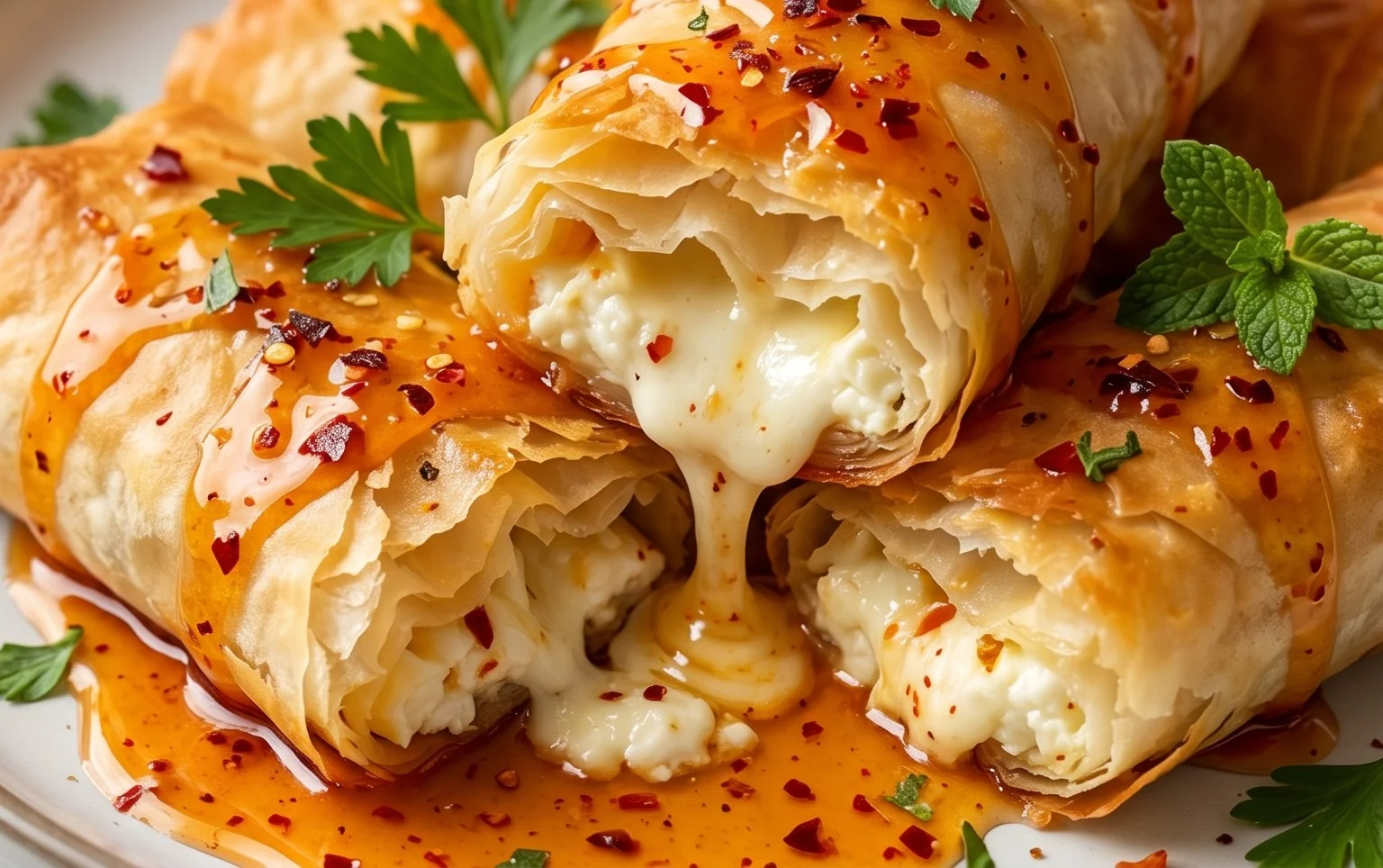 Indulgent Oven Fried Feta Rolls with Chili Honey Magic