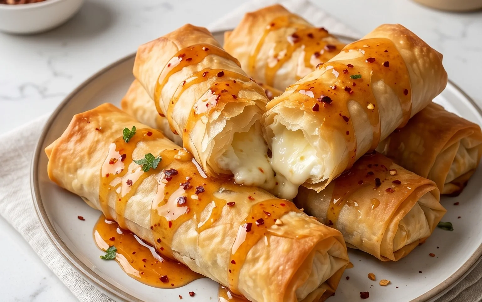 Indulgent Oven Fried Feta Rolls with Chili Honey Magic