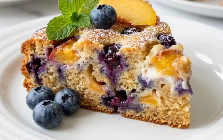Peach and Blueberry Greek Yogurt Cake