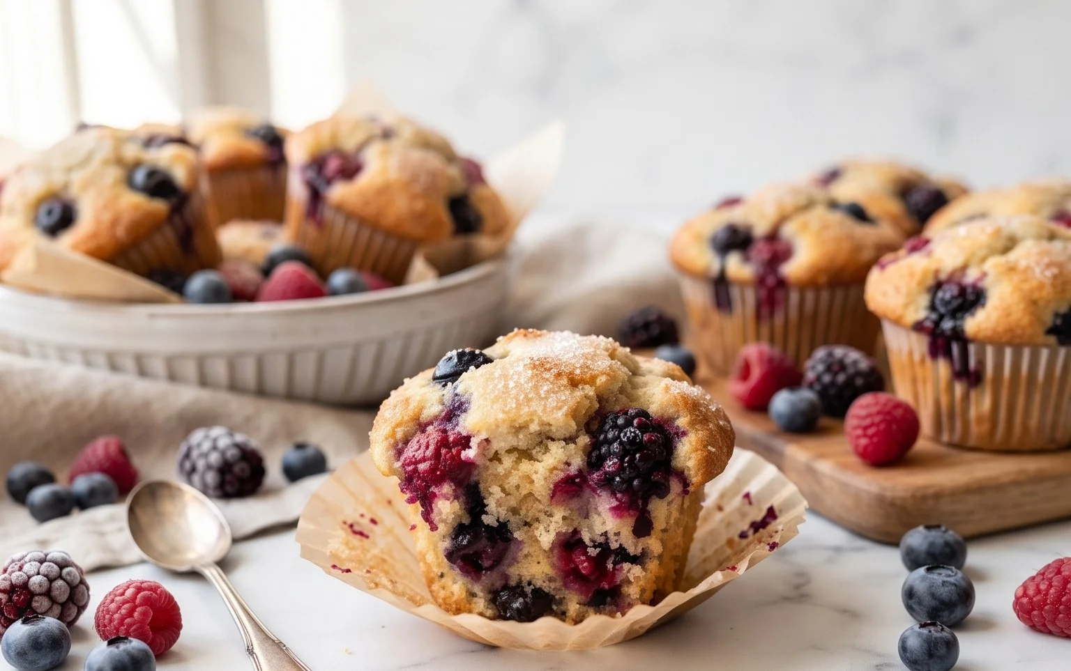 Bakery Style Mixed Berry Muffins | with Frozen Berries