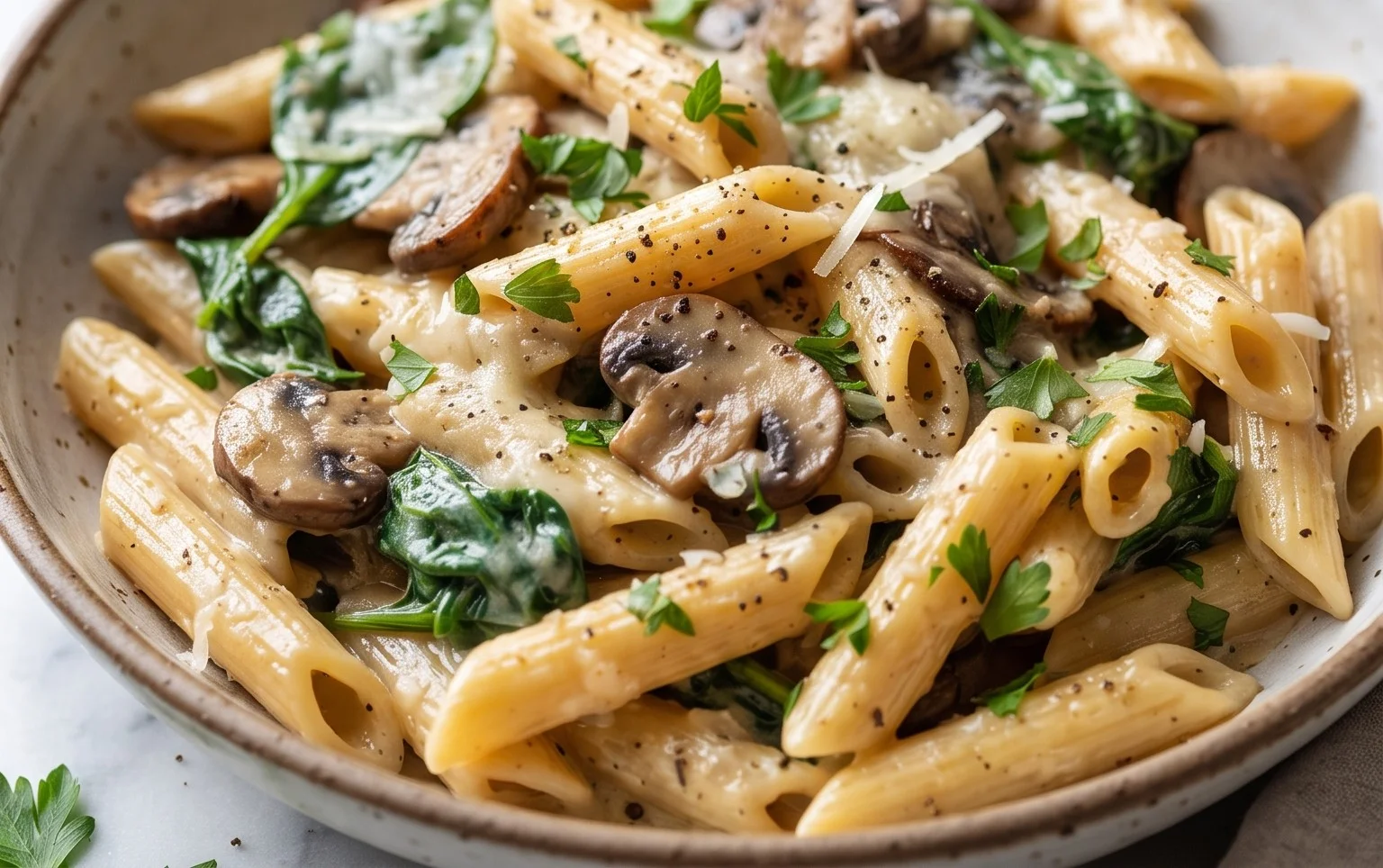 Parmesan Spinach Mushroom Pasta Skillet