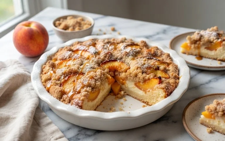 Peach Cream Cheese Cake with Streusel Topping